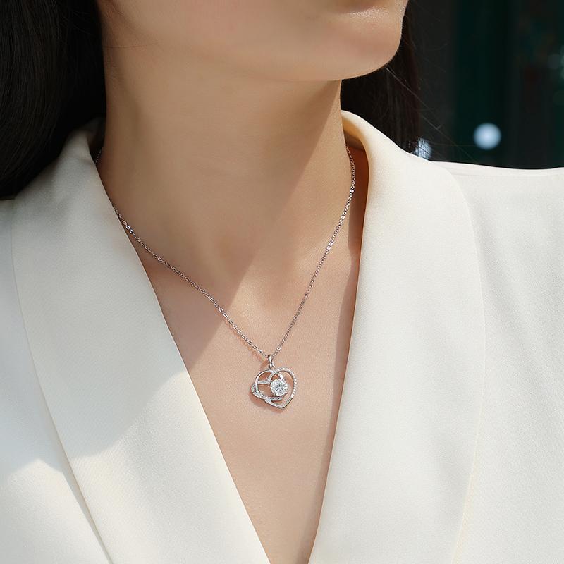 925 Sterling Silver Double Heart Moissanite Necklace Jewelry for Women D Color Fine Jewelry Daily Fashion Necklace
