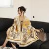 Elegant White Rose Print Thick Faux Cashmere Versatile Scarf For Women