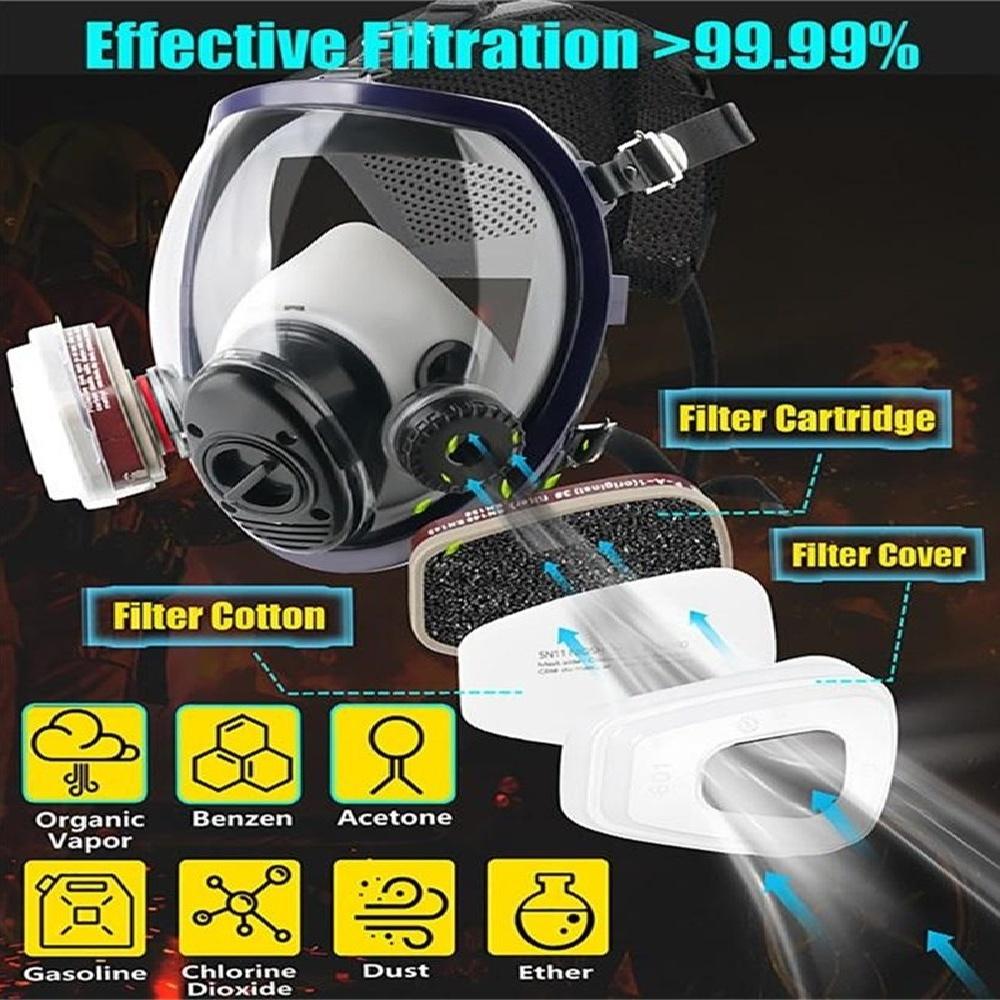 Gasmasken Überleben Nuklear und Chemisch,Gasmaske mit 40mm Aktivkohlefilter,Vollgesichts-Atemschutzmaske mit 6001 Filter