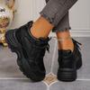 Fashion Black White Chunky Platform Sneakers for Women 2025 Autumn Thick Bottom Dad Shoes Woman PU Leather Height Increase Sneakers 42