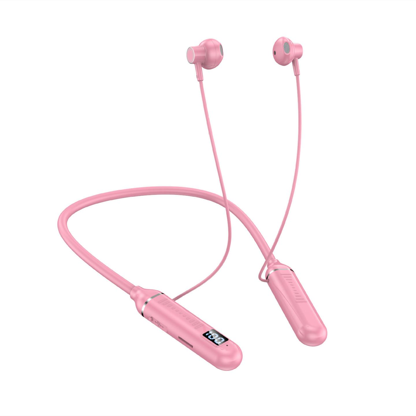 

Висяча на шиї Bluetooth-електрика показує бездротові на шиї підвісна Bluetooth-гарнітура Спортивні навушники з подвійною батареєю, наддовгі режими очікування рожевий