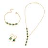 Luxury Super Flash Full Diamond Square Emerald Necklace Set, Yellow Pink Crystal Bracelet Earrings Jewelry