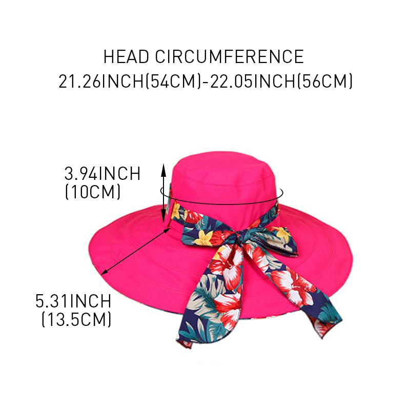 Women's Extra Wide Brim Beach Sun Hat, Summer Fashion Printed Ribbon Sun Cap, UV Protection Foldable Breathable hat