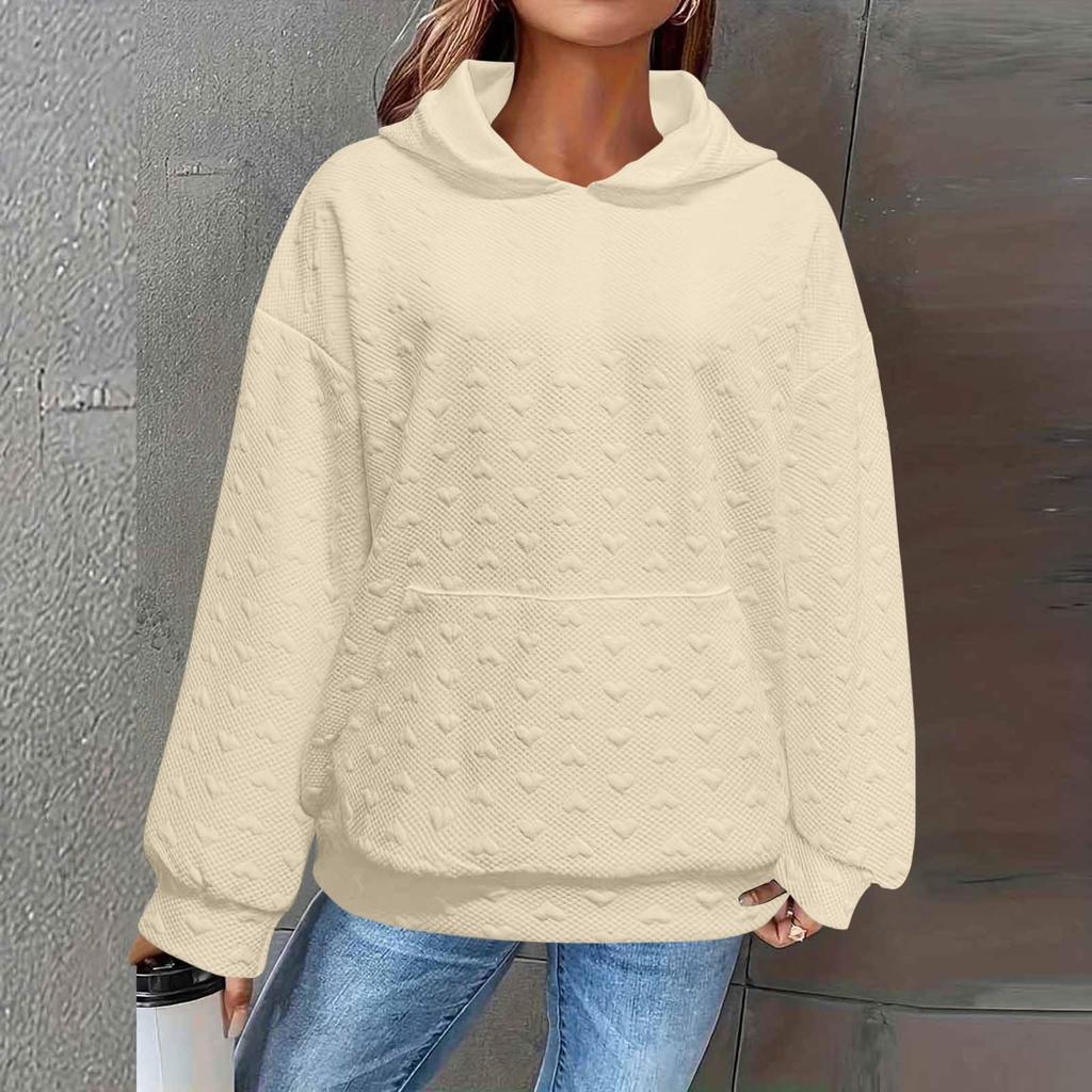 Women's Fashionable Casual Solid Color Long Sleeved Hooded Pocket Pullover Sweater Sweatshirt Top