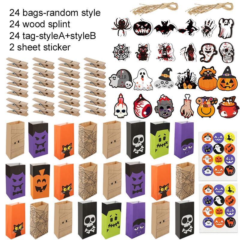 Dárková taška s halloweenským motivem a kreslenými samolepkami Festivalová atmosféra Přívěsek Párty Tašky na ukládání sladkostí Kraftový papír Taška na drobnosti TMZ