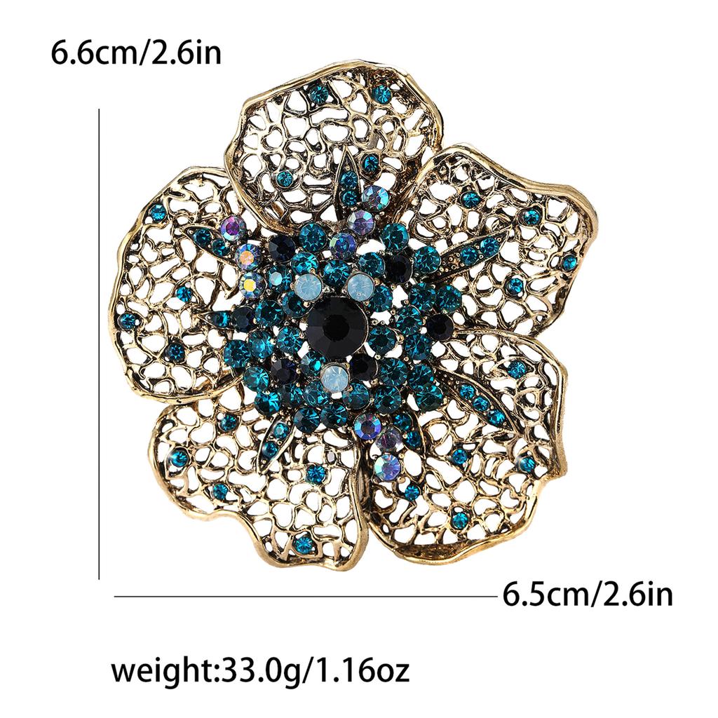 Vintage Heavy Industry Alloy Rhinestone Flower Brooch Medieval Ladies Suit Shawl Brooch Ornament Pin