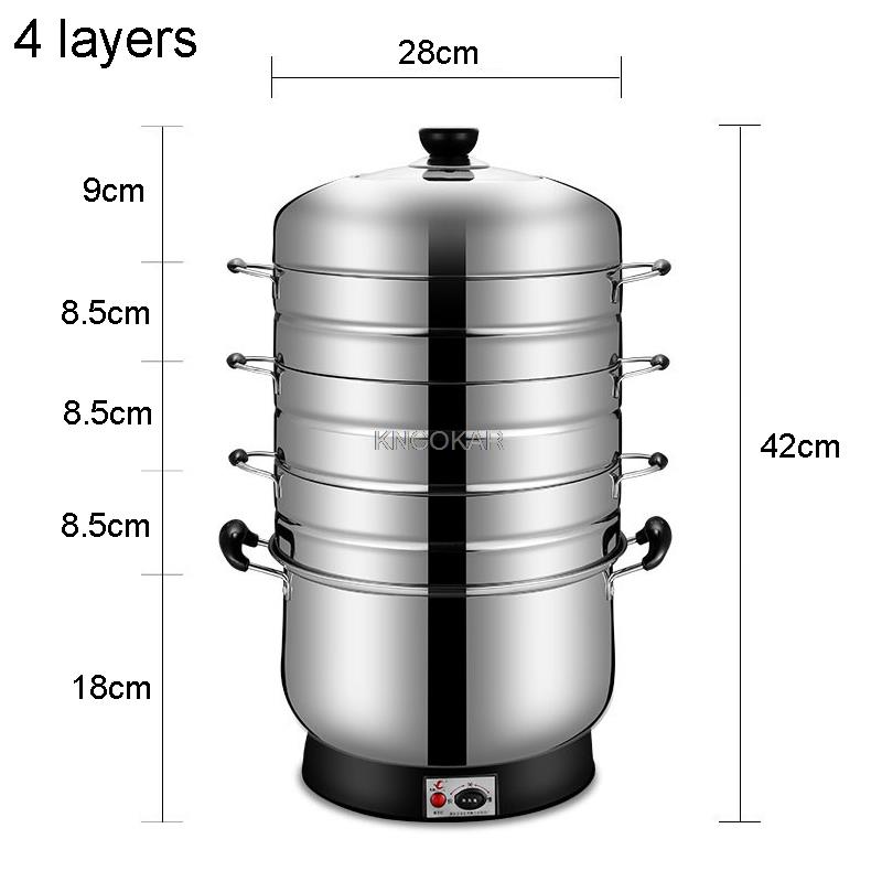 4 Layers Stainless Steel Electric Steamer Multifunction Food Steamer Pot Energy Saving Electric Hot Pot Food Warmer Rice Steamer