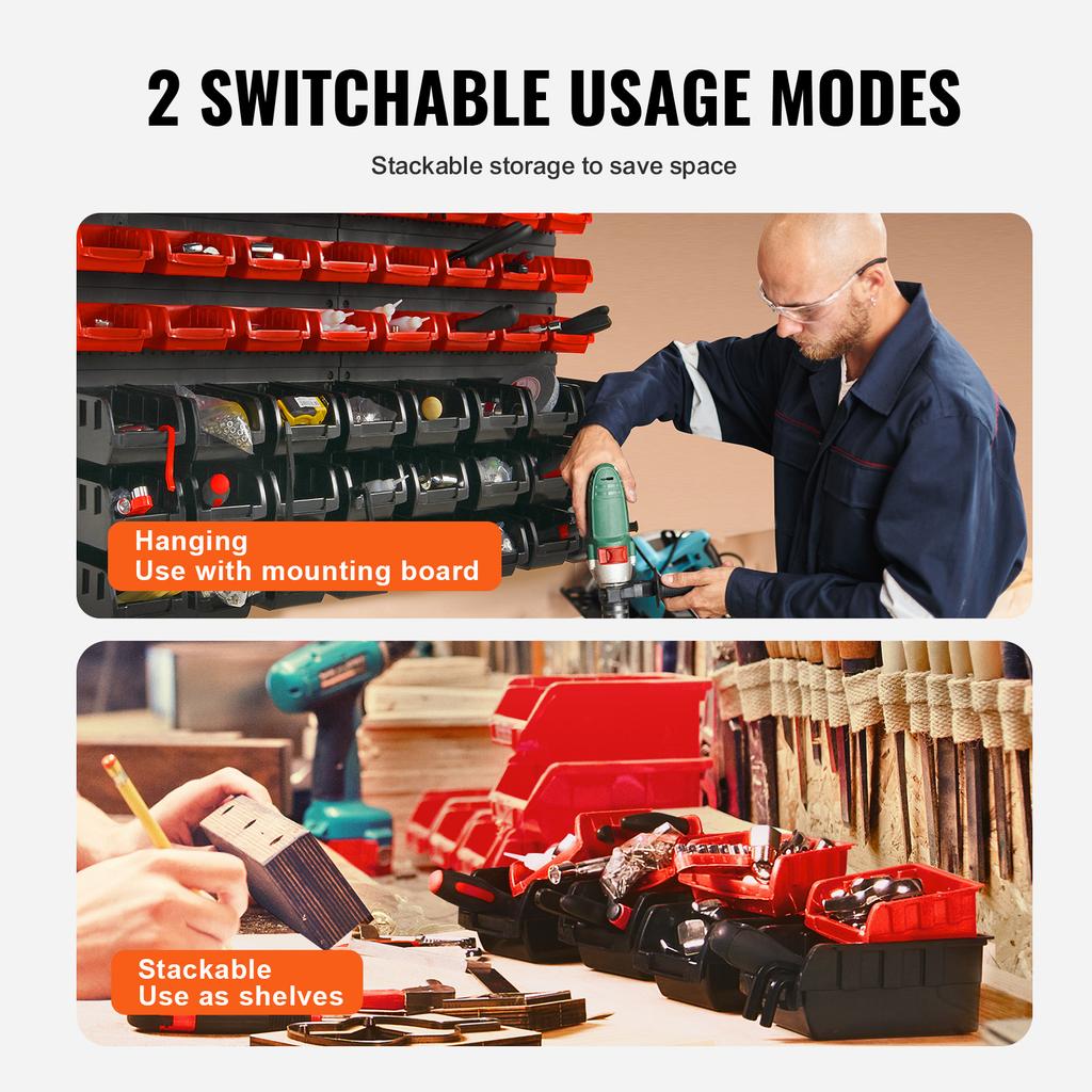 SucceBuy 48 Stück Teilelagerbehälter Wandmontierte Garagenbehälter mit Wandpaneelen Werkzeugorganisator für Muttern Bolzen Schrauben Nägel