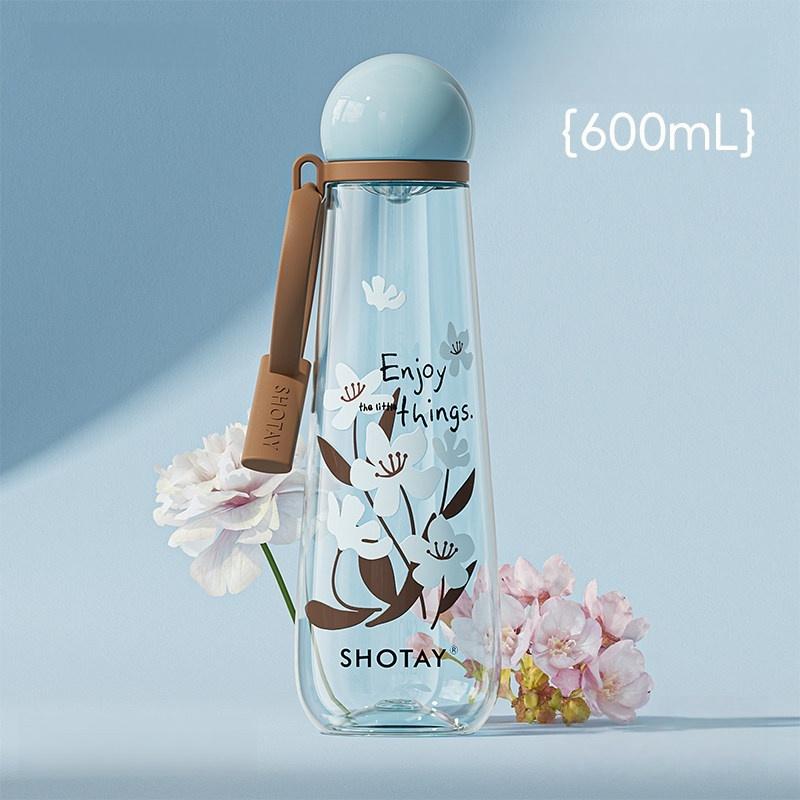 SHOTAY  400/600ml Plastic Water Cup Flower Pattern Water Bottle with Tea Strainer Leak-proof Brew Tea Cup Portable Office Cup