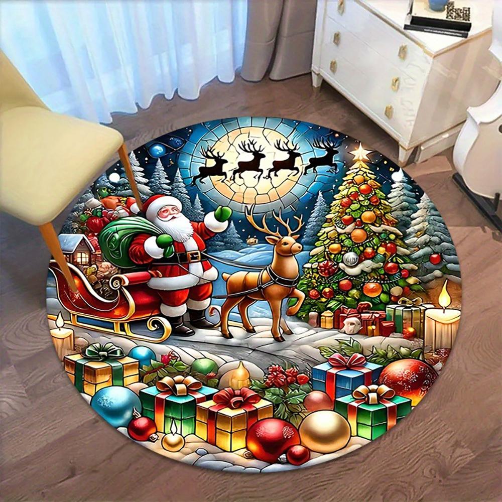Christmas Round Rugs: Gingerbread House, Nutcracker, Snowy Tree & More! Bedroom room floor mats New Year home decoration