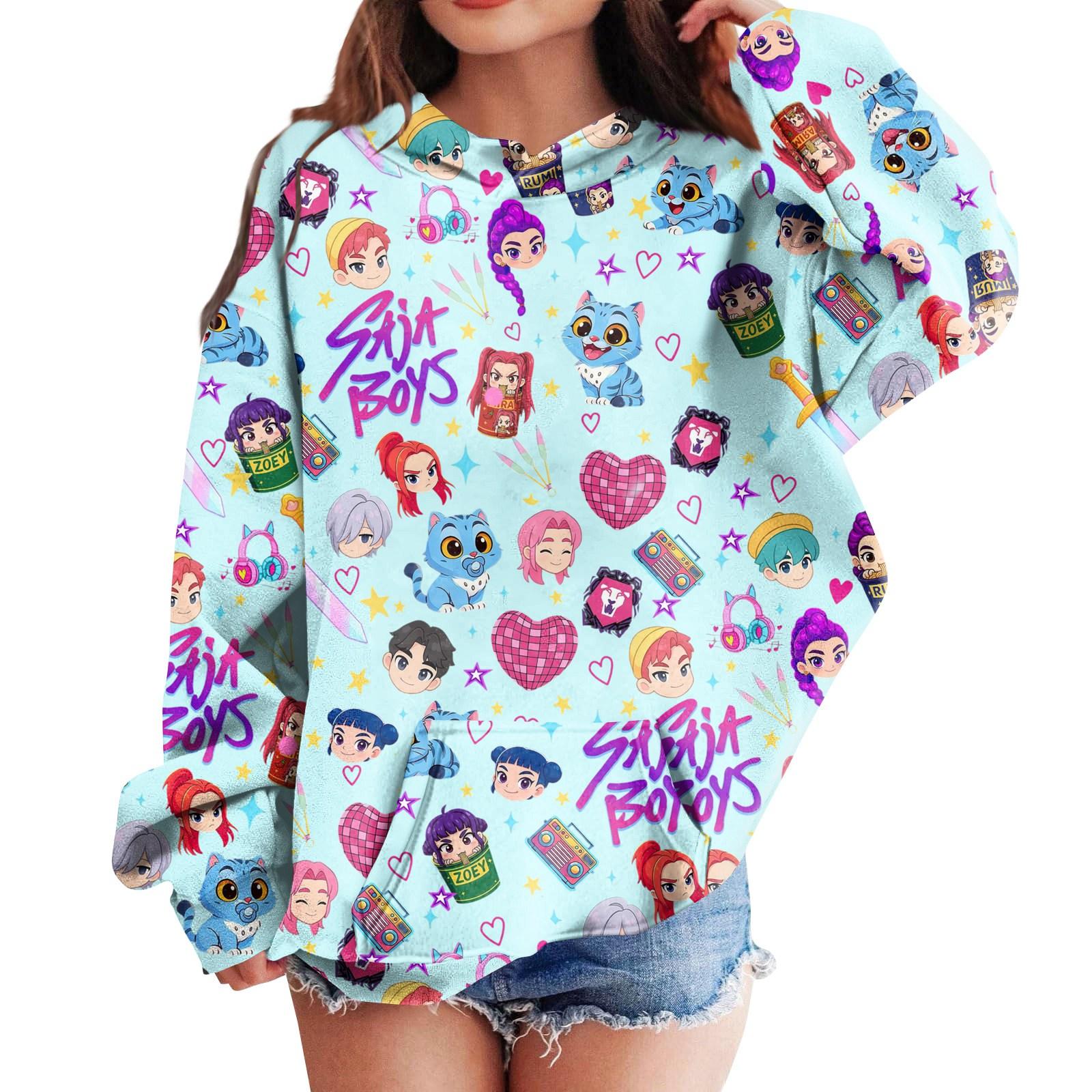 

Толстовки для девочек-подростков Худи с длинным рукавом и кулиской Пуловер Милый худи с принтом Топ 130