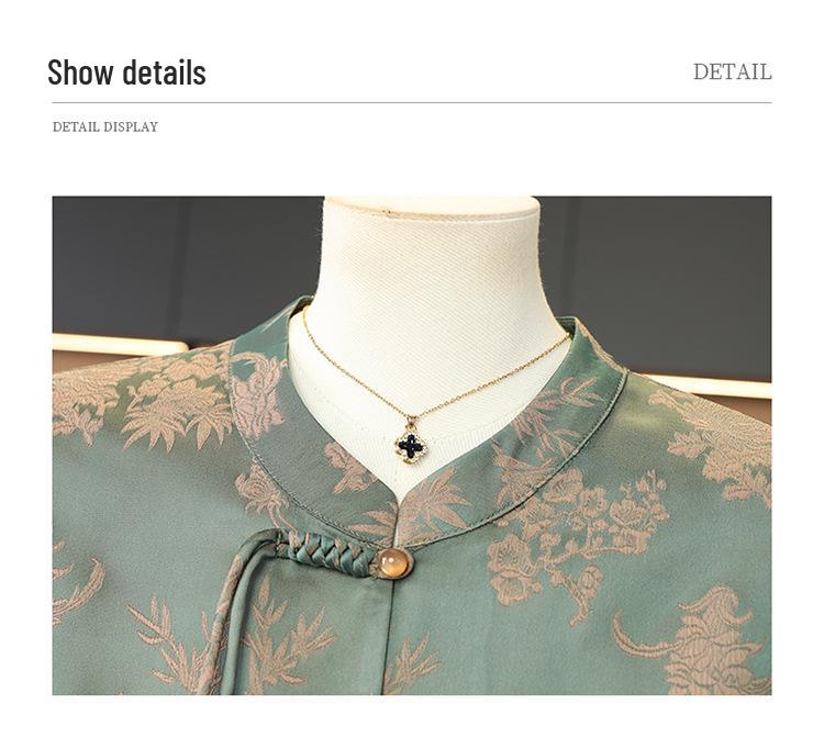 Elegant Seven-Sleeve Chinese Style Top for Women - Loose Fit, Printed Design, Perfect for Middle-Aged and Elderly Mothers or Grandmothers