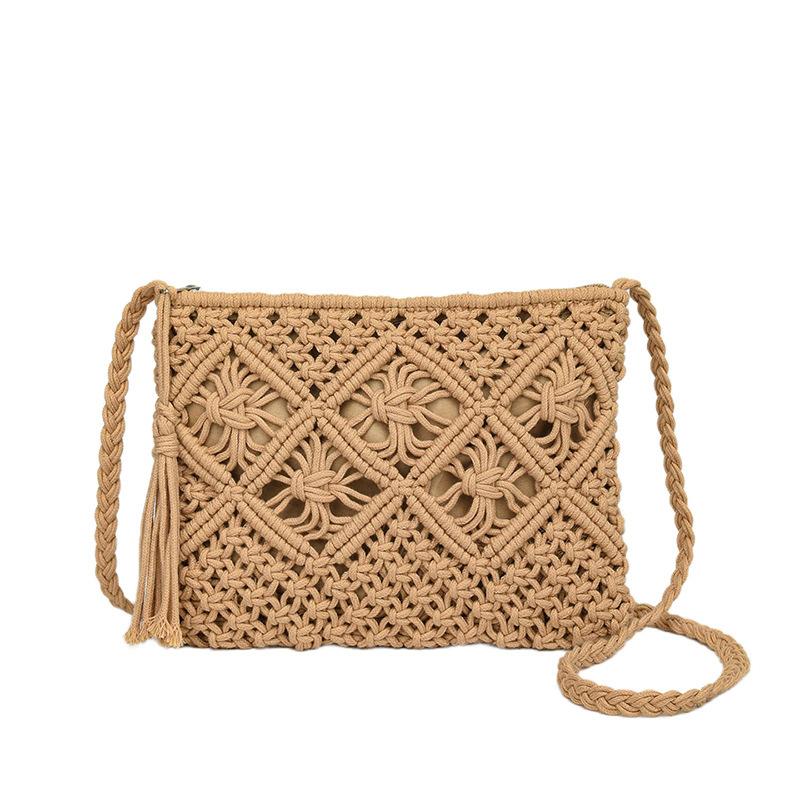 

New handmade woven cotton rope bag women s finished Bohemian holiday style knitted cotton thread woven messenger bag хакі