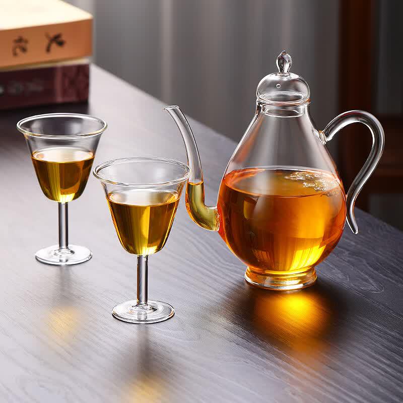 Tea Cycle Transparent Glass Teapot Set with 2 Cups