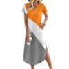 Women's Casual Comfortable V Neck Loose Hem Split Vacation Short Sleeve Geometric Long Dresses