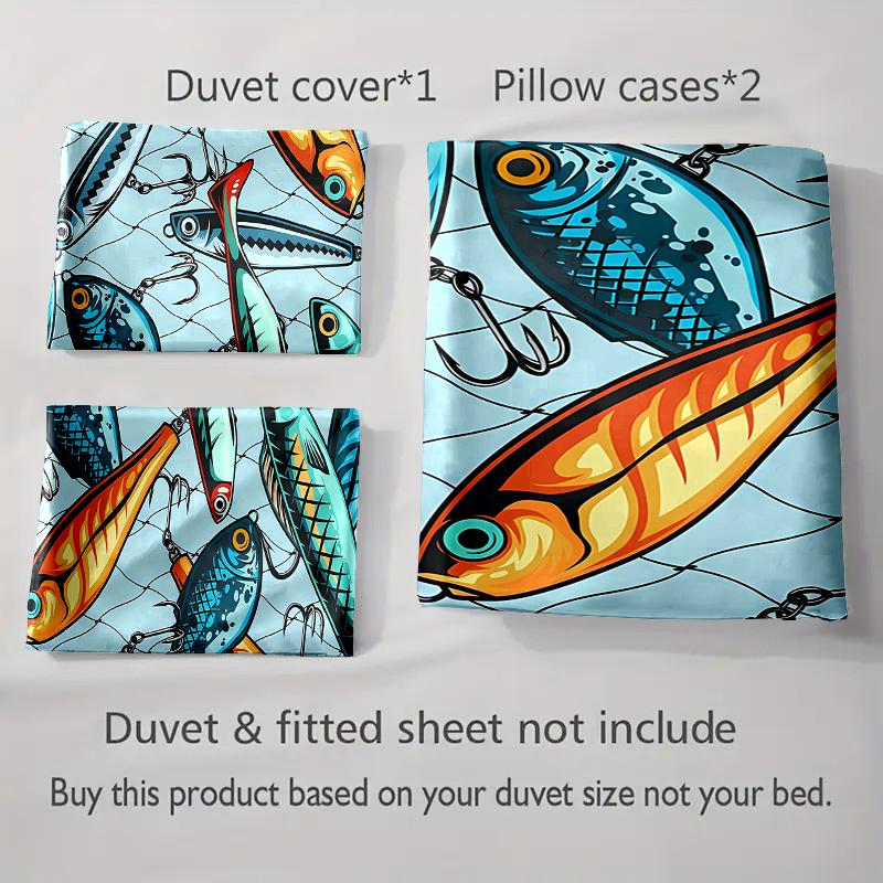 Fishing Lure Pattern Bedding Duvet Cover Sets Duvet Covers Pillowcases, Birthday Gifts (1 * Duvet Cover 2 * Pillowcases, Without Duvet Insert)