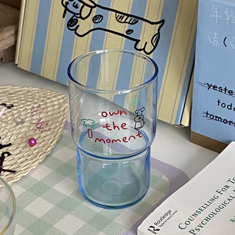 Blue Texture Coconut Tree Puppy Glass, Niche High-End Feeling Blue Water Cup, High Temperature Coffee Cup