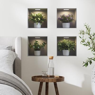 1Pcs 3D Creative Green Plants Potted  Wall Sticker DIY Crown Glass Decals for Living Room Bedroom Wedding Decor Self-Adhesive Refrigerator Stickers