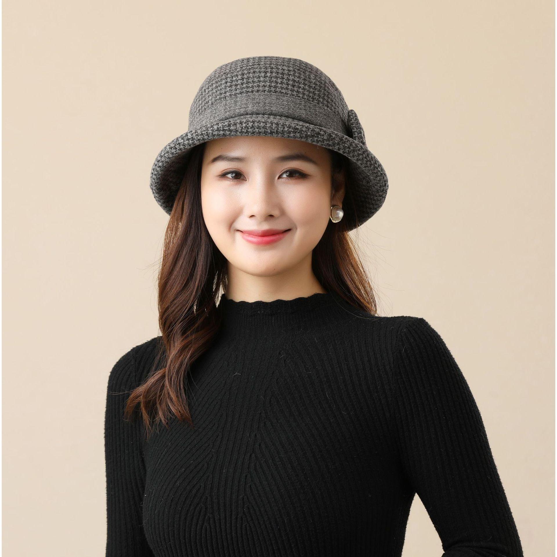 

Season Hat Female Thickened Woolen Bucket Hat Mother Spring Autumn Pot Hat Old Lady Grandma Cloth Hat темно-сірий