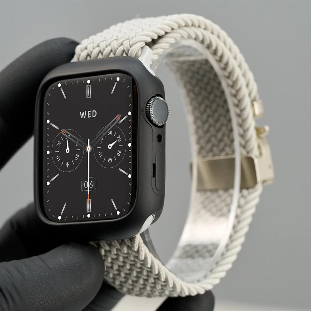 Silicone Case+Braided Strap For Apple Watch Bands 46mm 49mm 44mm 42mm 41mm 40mm 38mm SE 10 9 6 5 Ultra 2 Nylon Correa Strap