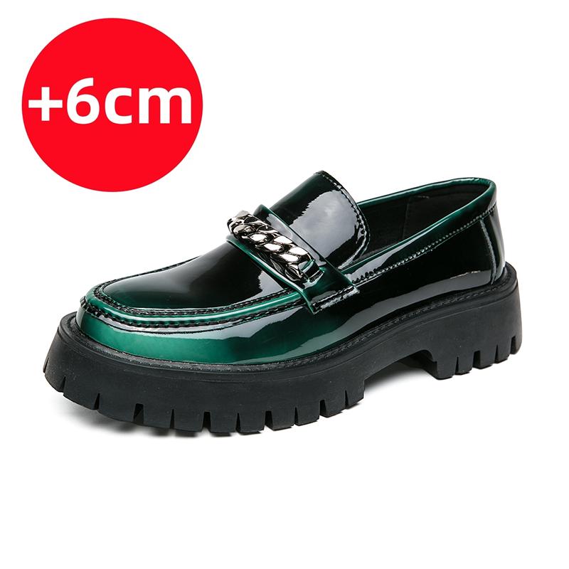 Fashion Men British Style Patent Leather Business Loafers Men Platform Casual Shoes Chain Design Men Oxfords Green Streetwear Footwear