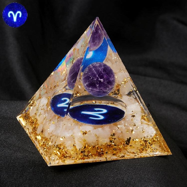 12 Zodiacs Orgone Crystal Pyramid,Amethysts Obsidians Healings Crystals Pyramid Constellations Pyramid for Money Health