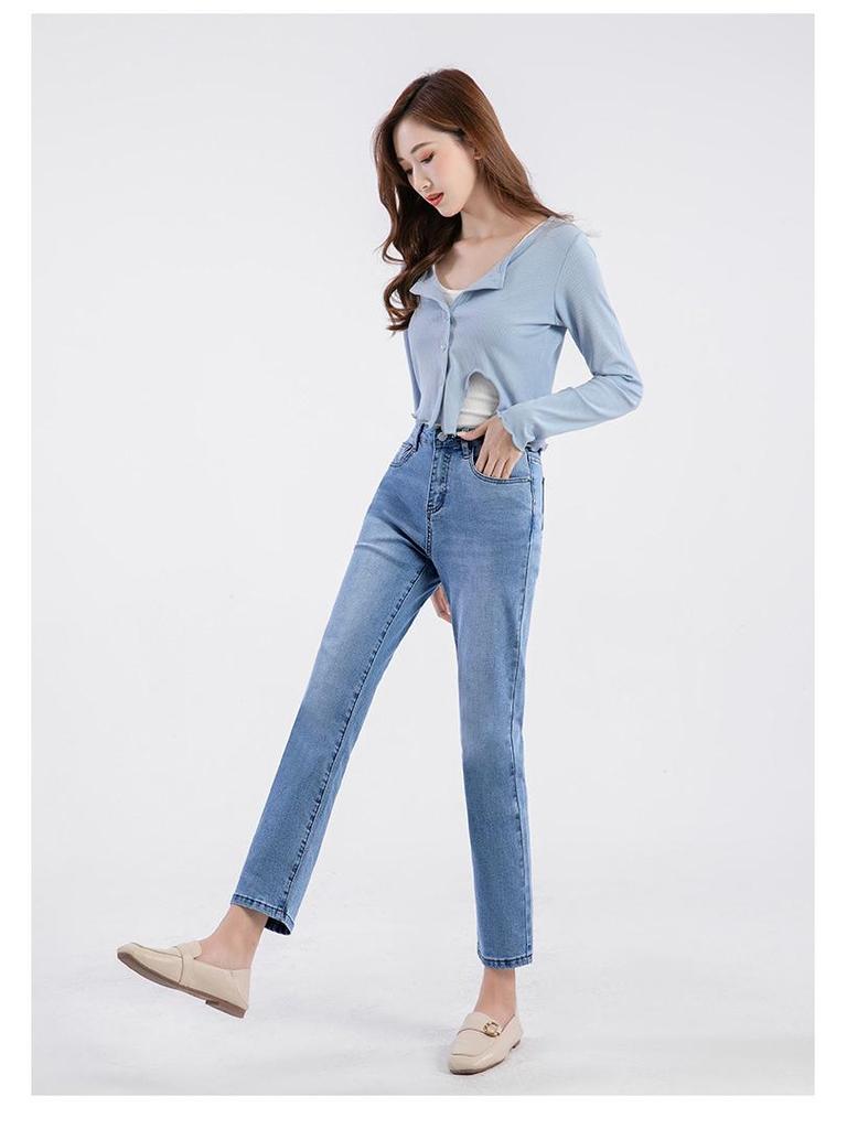 Petite Light Blue High Waist Straight Leg Cigarette Jeans for Women - Slimming Eight/Nine Length (Spring/Summer 2024)