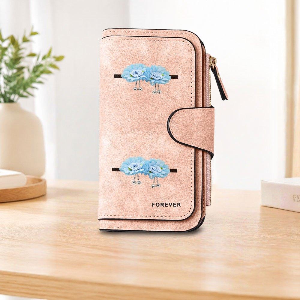 Blue Rose Bell Long Zipper Wallet, Large Capacity Card Holder, Unisex Clutch Bag, Fashionable Zipper Coin Purse, Suitable for Daily Use, A Great Gift