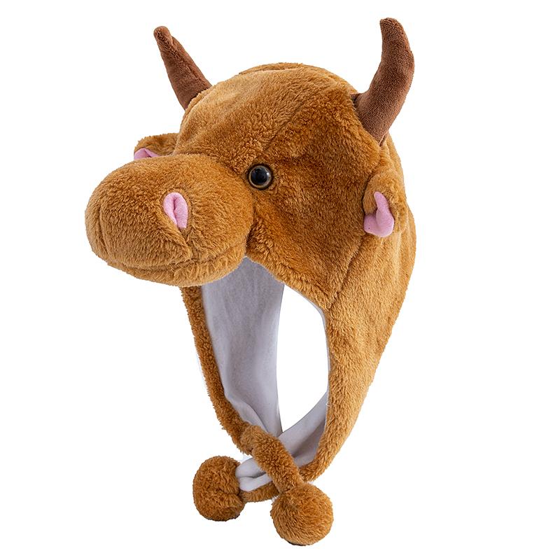 Unisex Funny Bulls Head 3D Animal Style Decorative Hat Winter Cap For Men Women Plush Fur Lovely Family Hat