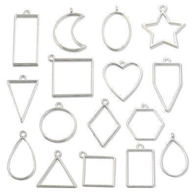 16 Accessoires de Pendentifs en Alliage d'Argent en Formes de Cœur, Hexagone et Goutte d'Eau