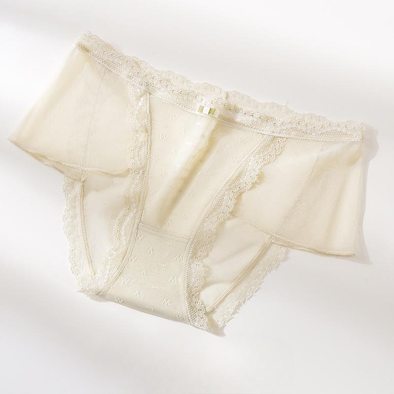 Female Summer Thin Sexy Lace Ice Silk Waist Antibacterial Cotton Crotch Quick Dry Briefs