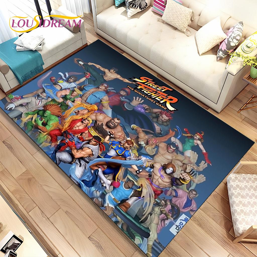 Street Fighter Retro Game Gamer Area Koberec,Koberec do obývacího pokoje Ložnice Pohovka Dekorace rohožky, Protiskluzová podložka Kid Play