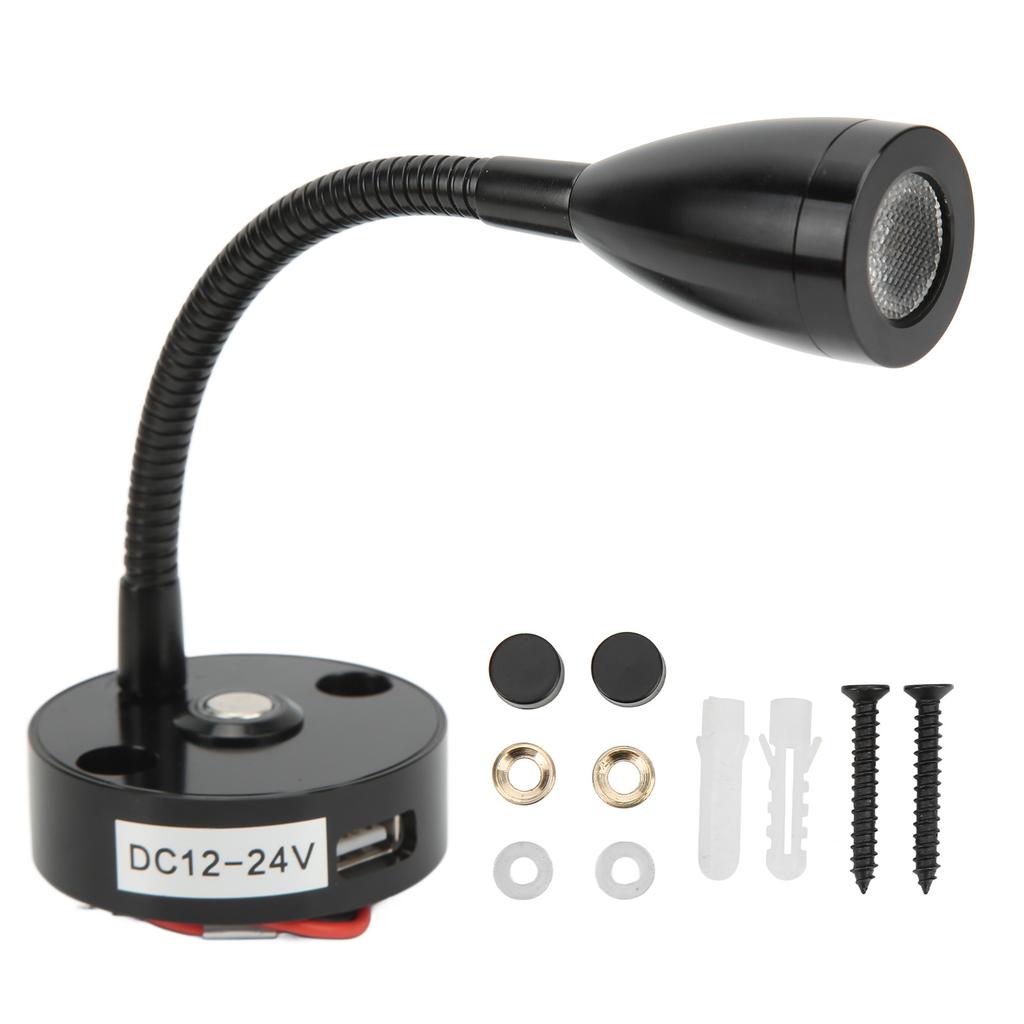 RV Rding Light Flexible Neck 3 Color Light 1224V 3W USB Rechargable   for Yachts Boats