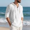 Men's Autumn Sports Casual Long-Sleeved Shirt Cotton-Linen Blend Hooded Pullover Sweatshirt Versatile Loose-Fit Beach T-Shirt