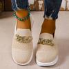 Modne Różowo-Czerwone Siateczkowe Oddychające Dzianinowe Sneakersy Damskie Ozdoba Łańcuszkowa Lekkie Wsuwane Buty do Chodzenia Kobieta Wygodna Miękka Podeszwa Buty Casual