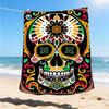 1pc Sugar Skull Artwork Print Outdoor Blanket, Lightweight Polyester,