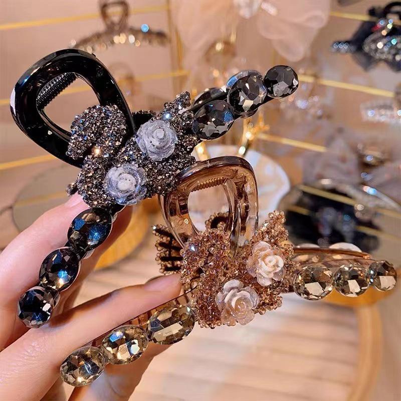 Camellia Pearl Hair Clip Girls Elegant Ponytail Clip Shark Clip Sweet Big Crab Claw Hair Accessories Headwear