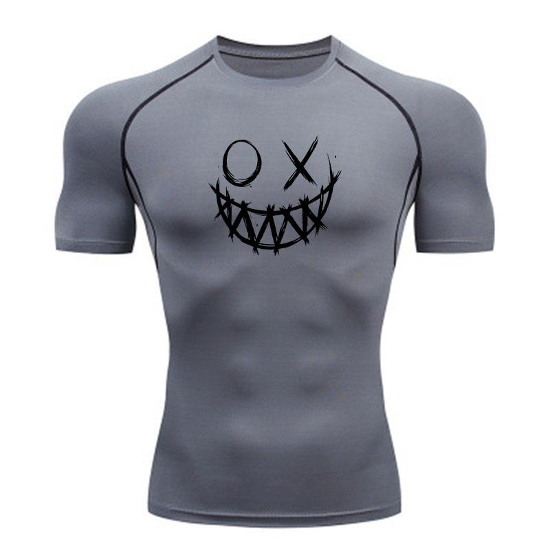 Men's Compression Athletic T-Shirt, Casual Stylish O X Stitc