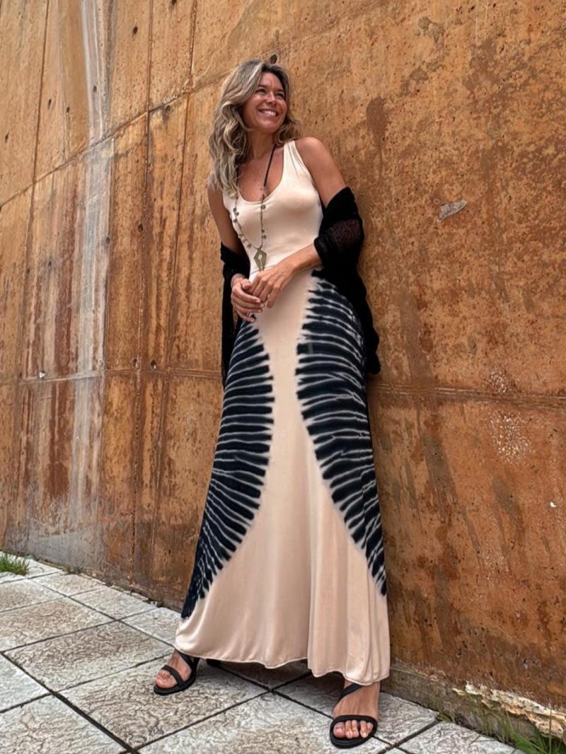 2026 European and American new dress, printed backless strap sexy slim dress S абрикосовый
