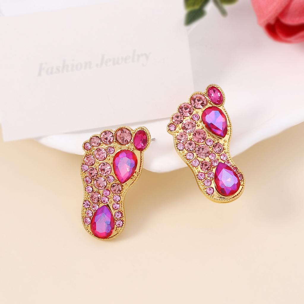 Kreativer Nischendesign-Sinn Diamantbesetzte Babyfüße Exquisite Ohrstecker, Muttertag vielseitige Mutterliebe Ohrringe