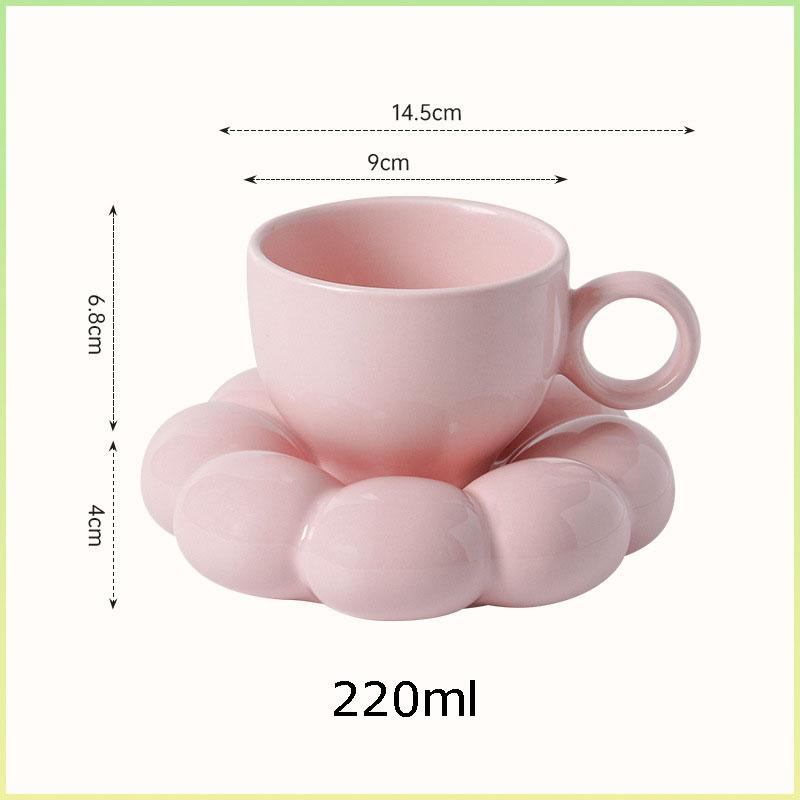220ml Best Selling Plain Cloud Mug Cute Ceramic Cup with Sunflower Saucer Coffee Cups Plates for Tea Milk Juice
