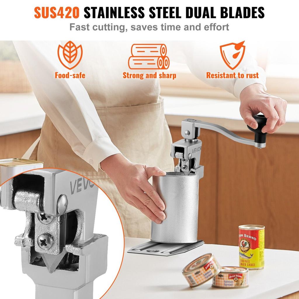 Commercial Can Opener, Heavy-Duty Manual Tabletop Cans Opener for Cans Up to 300 mm Height, Height-Adjustable Professional Can Openers with Stainless
