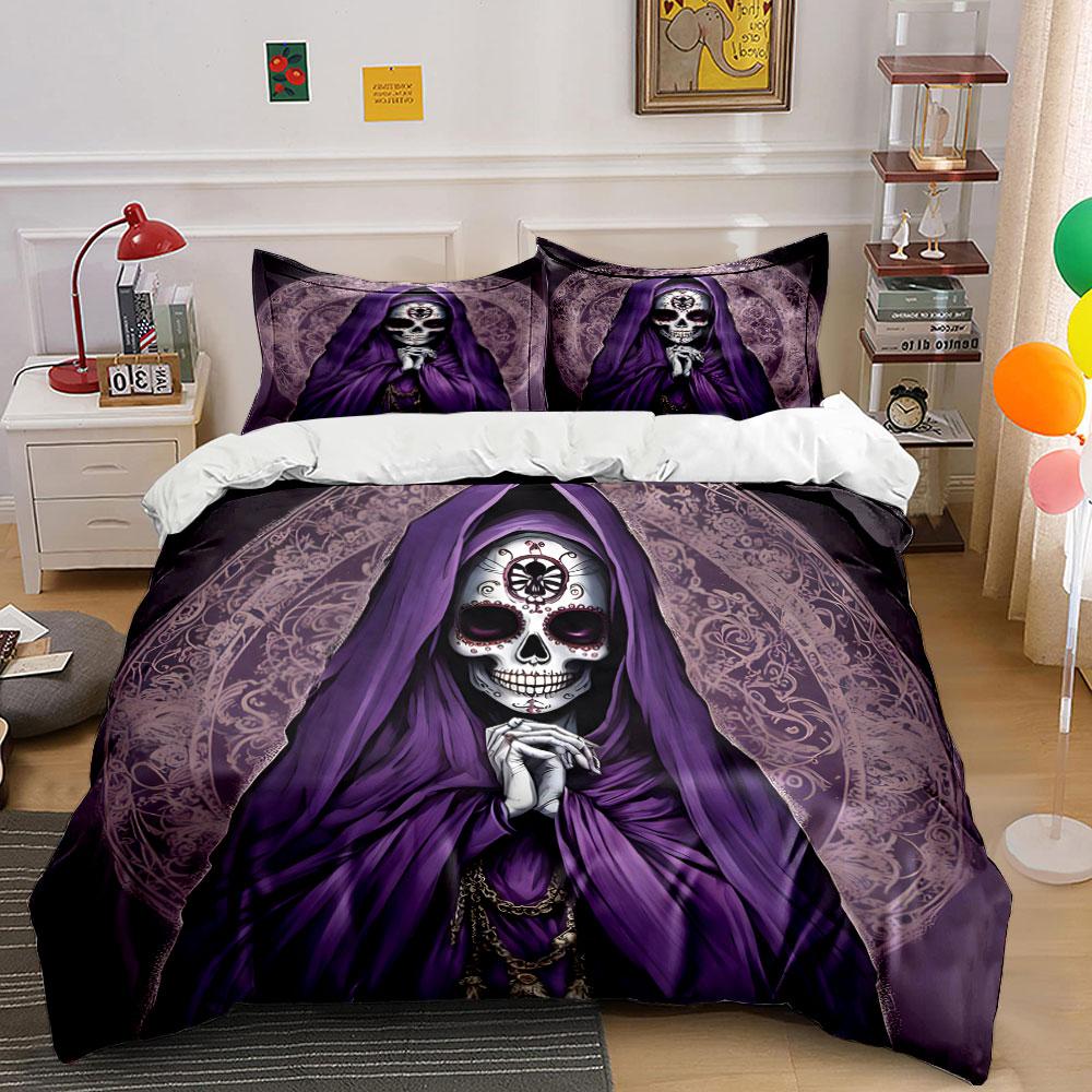 Purple Cloaked Skull Design Bedding Duvet Cover Set (1*Duvet Cover 2*Pillowcases, without duvet insert)