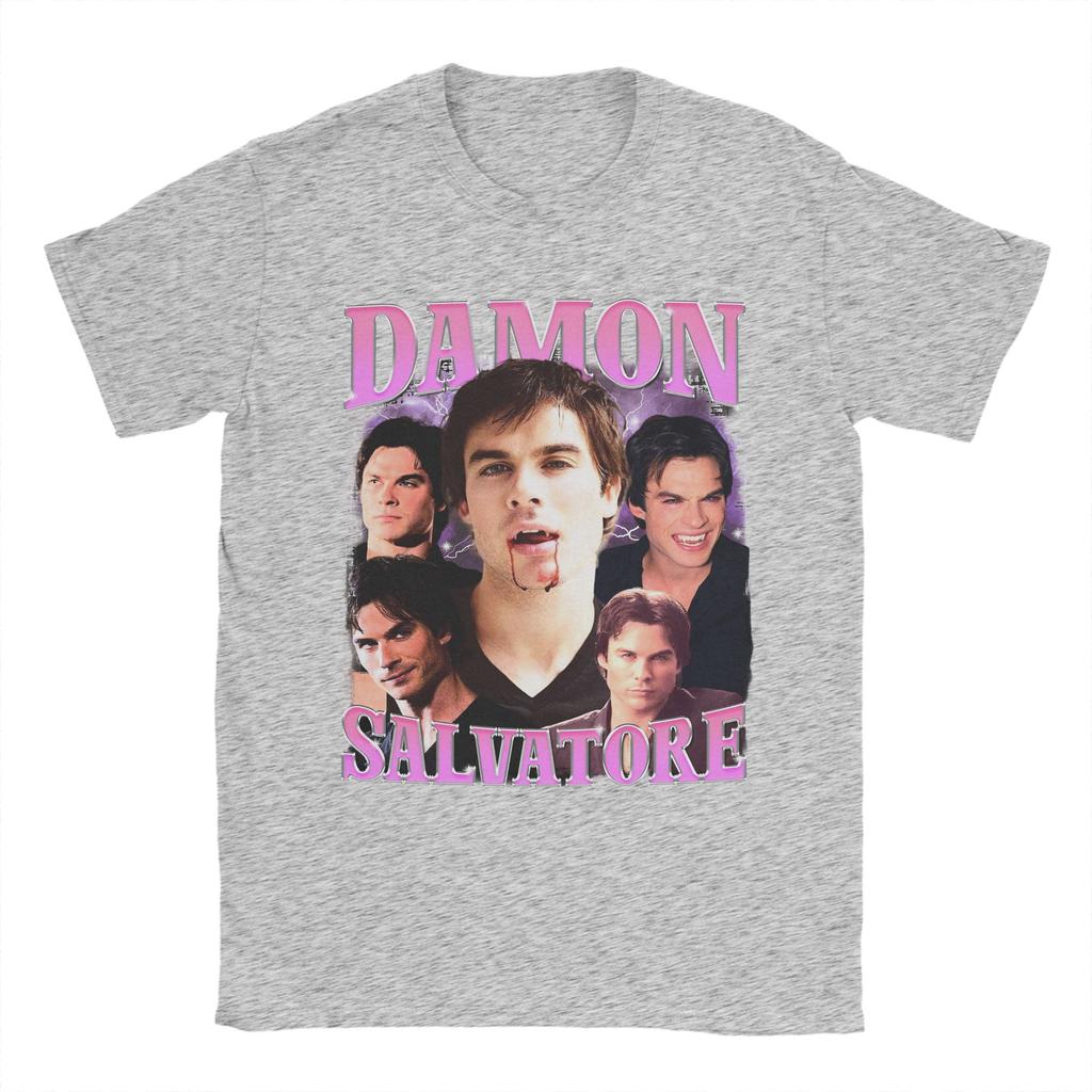 Damon Salvatore Ian Somerhalder TShirts for Unisex   Novelty Cotton Tees O Neck Short Sleeve T Shirts Graphic Printed Tops