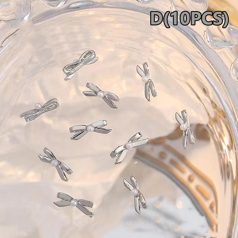 

10Pcs Gold Silver Ballet Ribbon Nail Charm 3D Pearl Ballerina Alloy Bows Ribbon Nail Decor Parts Diy Retro French Nail Art Parts