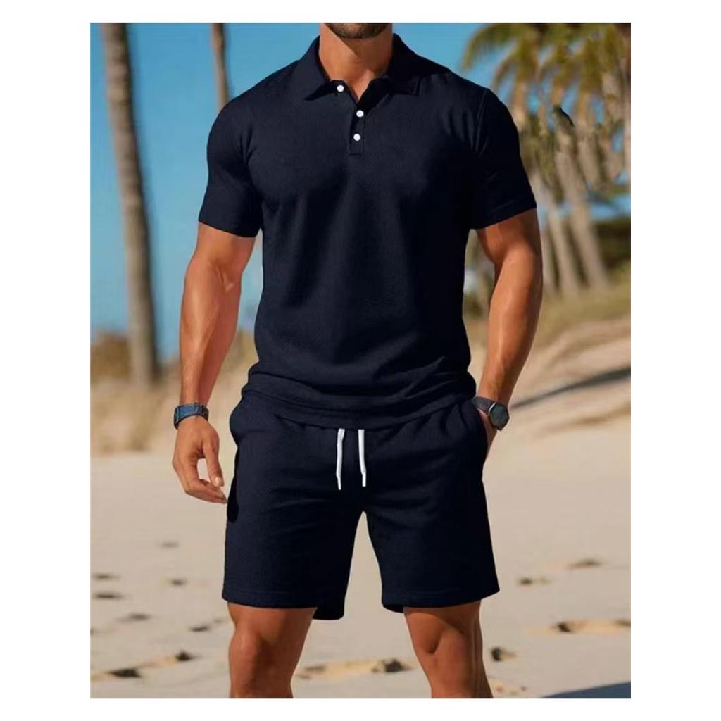 Summer New Men's POLO Shirt Suit Casual Sports Versatile Slim Short-sleeved Shorts Fashion Suit