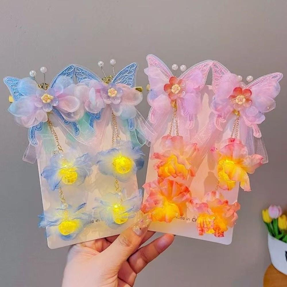 2pcs/set Extra Large Tassel Hair Clip Silk Butterfly Hairclips Children's Use