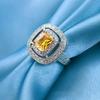 Wholesale Romantic Love Style  Square CZ Yellow Crystal  Sterling Silver Ring For Women Bridal Wedding