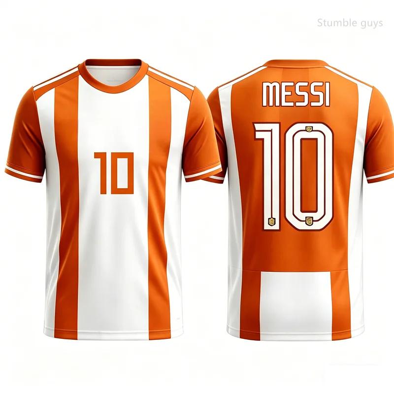 Men Messi No.10 Summer Football Short Sleeve T-shirt Jersey Fashion Oversized Daily Workout Wear Tops Kids Clothes