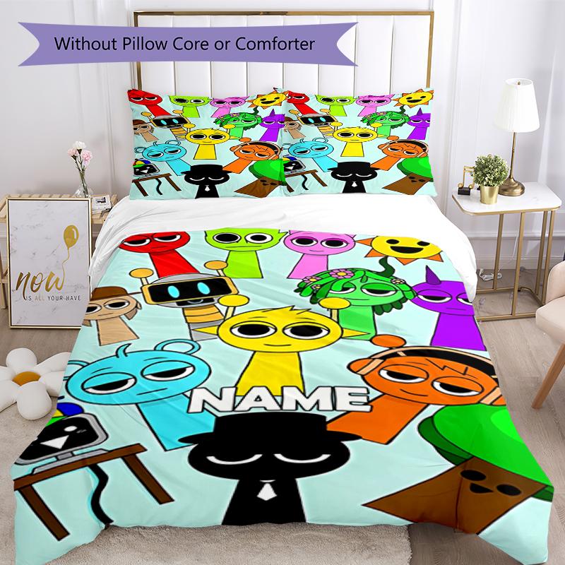 3pcs Custom Name Sprunki Bedding Set Duvet Cover Closure Includes 1 Duvet Cover & 2 Pillowcases, Soft and Comfortable for All Seasons.